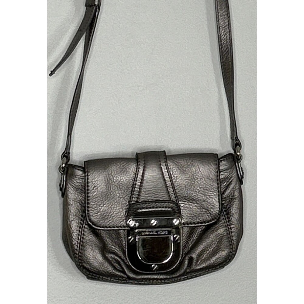 Michael Michael Kors metallic Gray leather crossbody purse Small